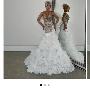 PromGirl White and Silver Prom Dress